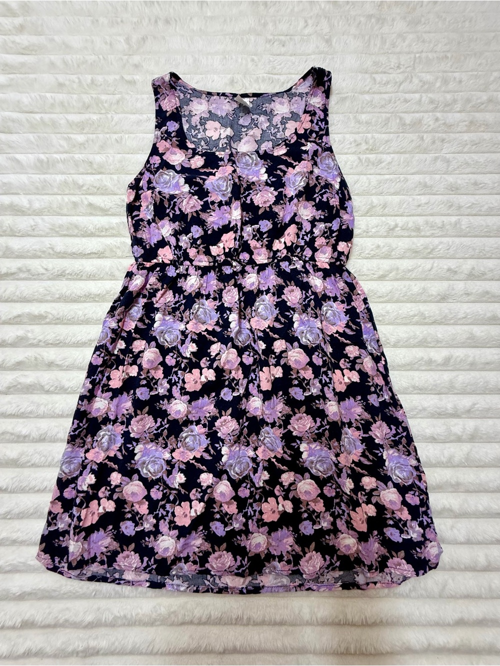 west loop Navy Floral Sleeveless Dress with Pink & Lavender Flowers